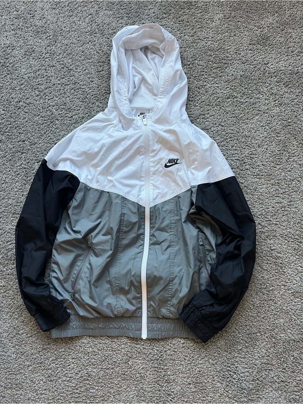 Nike Kids White, Gray & Black Hooded Windbreaker